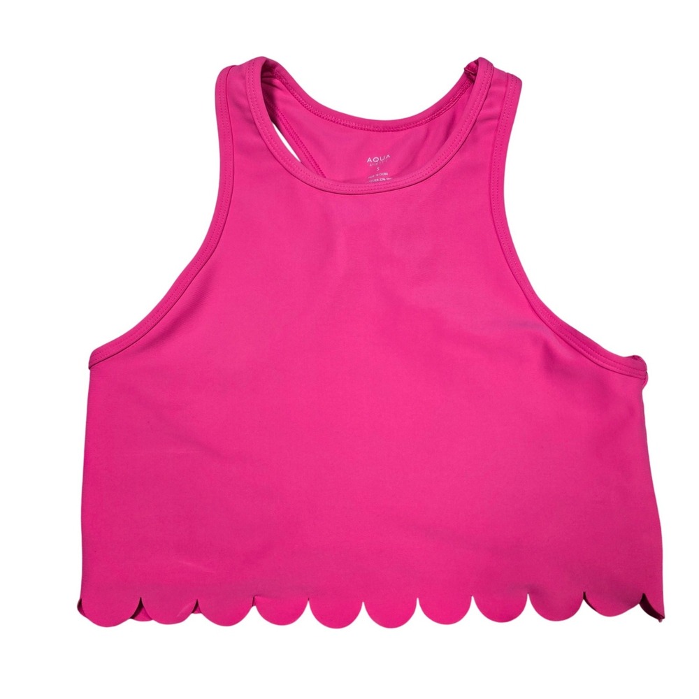 AQUA Workout Top Women Small Hot Pink Scalloped Built-in Shelf Sports Bra